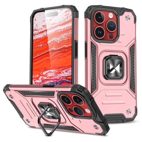 Pancerne etui z uchwytem na palec do iPhone 15 Pro Max Ring Armor różowe złoto