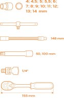 Klucze nasadowe 1/4", zestaw 19 szt., wkładka