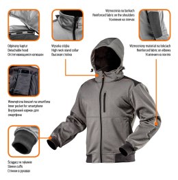 Kurtka robocza softshell z kapturem odpinanym, rozmiar L