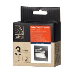 DRACO LED NEW 1,5W, oprawa schodowa podtynkowa, 12VDC, 30lm, 4000K, satyna, czujnik ruchu i zmierzchu