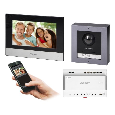 HIKVISION DS-KIS702Y zestaw wideodomofonowy 2-żyłowy jednorodzinny z monitorem dotykowym 7" z WiFi, panelem zewnętrznym z kamerą