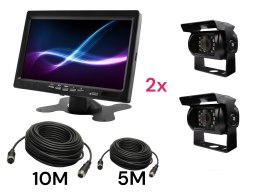 Monitor samochodowy lcd 7 cali 12/24v kabel 5m/10m oraz 2x kamera cofania ir 4pin zestaw hd