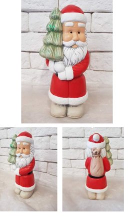Figurka ceramiczna Mikołaj z choinką 28cm