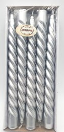 Świeca stożek kręcona metalizowana srebrna 10szt. | KR25MET