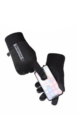 Rękawiczki dotykowe do telefonu sportowe wiatroszczelne damskie czarno-różowe