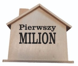 Drewniana skarbonka domek PIERWSZY MILION