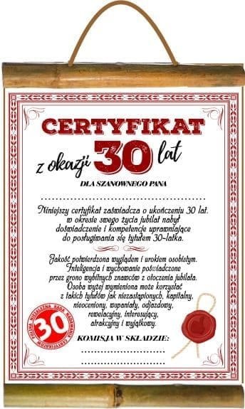 Dyplom certyfikat 30 lat Pan | D50