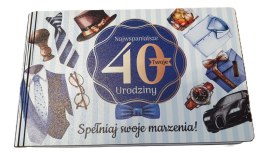 Pudełko na pieniądze 16 x 9,5cm banknotówka na 40 urodziny PAN GADŻET 3302-PNG40